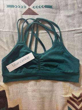 Blue canoe bra tripple strap active organic cotton dark teal green women’s L NEW